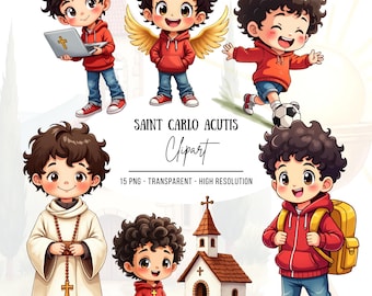 Clipart de São Carlos Acutis – 15 PNG transparentes de alta resolução para download digital católico