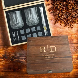 Groomsmen Gifts Whisky glass, Personalized Whiskey Glass Set with Wood Box, Groomsman Gift, Best Man Gift, wiskey glass Customize for him