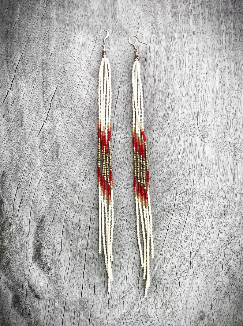 Super Long Beaded Earrings Seed Bead Fringe Earrings in Etsy