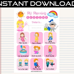 Printable Morning Routine Chart Digital Download Princess by Ernie & Bird image 2