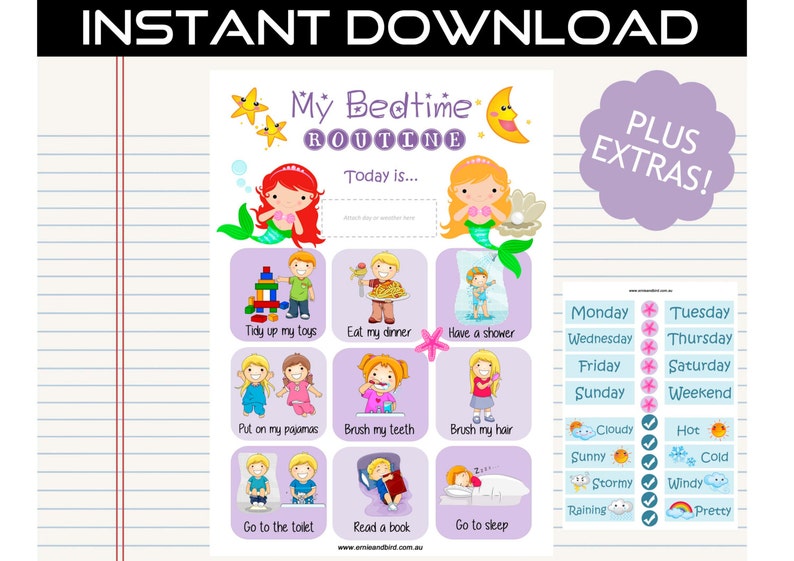 Printable Bedtime Routine Chart Digital Download PLUS EXTRAS | Etsy