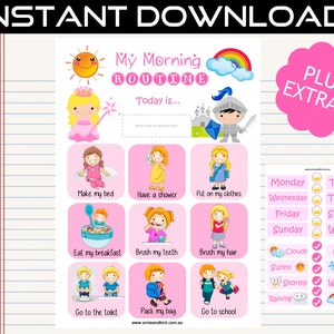 Printable Morning Routine Chart Digital Download Princess by Ernie & Bird image 1