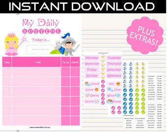 Printable Daily Routine Chart Digital Download - Princess Prince by Ernie & Bird