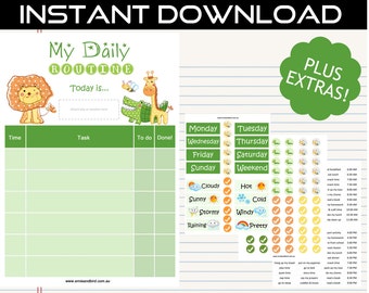 Printable Daily Routine Chart Digital Download - Jungle Animals by Ernie & Bird
