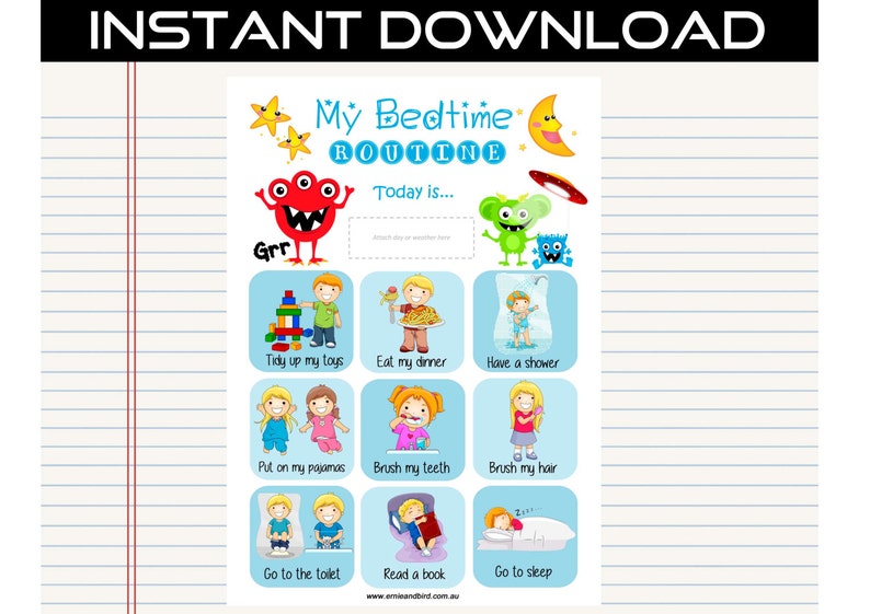 Printable Bedtime Routine Chart Digital Download Monsters by | Etsy