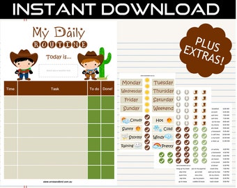 Printable Daily Routine Chart Digital Download - Cowboys by Ernie & Bird
