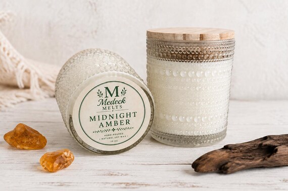 Midnight Amber Soy Candle with Crackling Cherry Wood Wick – 100% Soy, All Natural, Hand-Poured – 10 oz