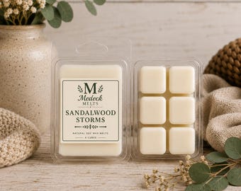 Sandalwood Storms Soy Wax Melts – Warm Sandalwood, Amber & Rain Scent, Handcrafted, Clean Melting,  All-Natural Oils