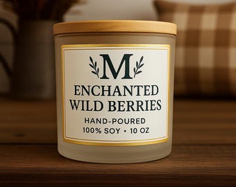 Enchanted Wild Berries Soy Candle with Crackling Cherry Wood Wick - 100% Soy, All Natural, Hand poured - 10 oz