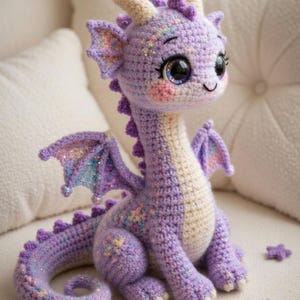 Pastel Dragon Crochet Pattern PDF, Cute Amigurumi Plush, Fantasy Creature Toy, DIY Gift Idea for Home