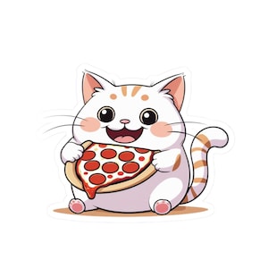Cute Cat Pizza Kiss-Cut Stickers | Fun Laptop Decals, Cute Animal Gifts, Cat Lover Accessories, Whimsical Decor, Fun Surprise Stickers