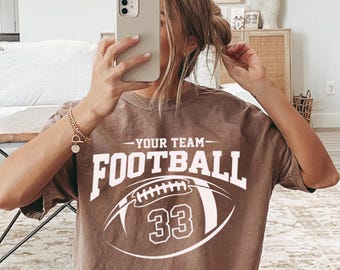 Comfort Colors Custom Football Team Name Number T-Shirt, Personalized Football Mom Shirt, Football Player Tee,Collage Football,Jersey Number