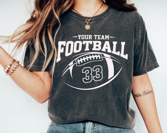 Comfort Colors Custom Football Team Name Number T-Shirt, Personalized Football Mom Shirt, Football Player Tee,Collage Football,Jersey Number
