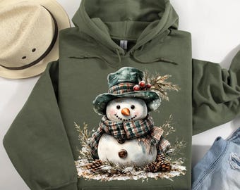 Sudadera con capucha de muñeco de nieve, linda sudadera con capucha de muñeco de nieve, camisa navideña para mujer, linda camisa de invierno, regalo para Navidad, sudadera con capucha navideña