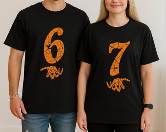 Funny Skeleton Hands Six Seven T-shirt, 67 Couples Matching Halloween Costume Tee,Haunted by 6 7 Halloween T-Shirt,Spooky Meme Shirt,Viral