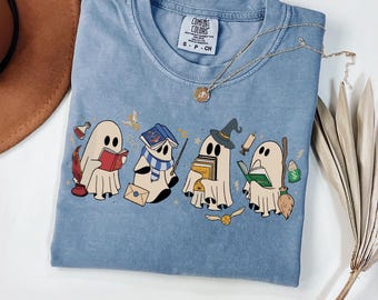 Comfort Colors Halloween Ghost Wizard T-Shirt, Wizarding School Tee, Wizard House Tshirt, Spooky Reading Ghost Halloween Shirt, Witch Ghost