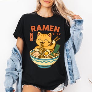 Ramen Cat T-Shirt, Retro Japanese Cat T-Shirt, Cat Lover Shirt, Funny Ramen Shirt, Kawaii Cat Shirt, Noodle Cat Shirt,Foodie Lover Gift Idea