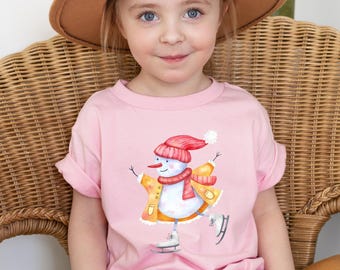 Camiseta de patinaje sobre hielo con muñeco de nieve, para niños, para niñas, de invierno, ideal para Navidad.