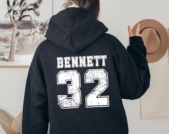 Custom Sports Name Number Hoodie, Personalized Football Mom Hoodie,Distressed Retro Number Sweater, Game Day Custom Baseabll Team Fan Hoodie