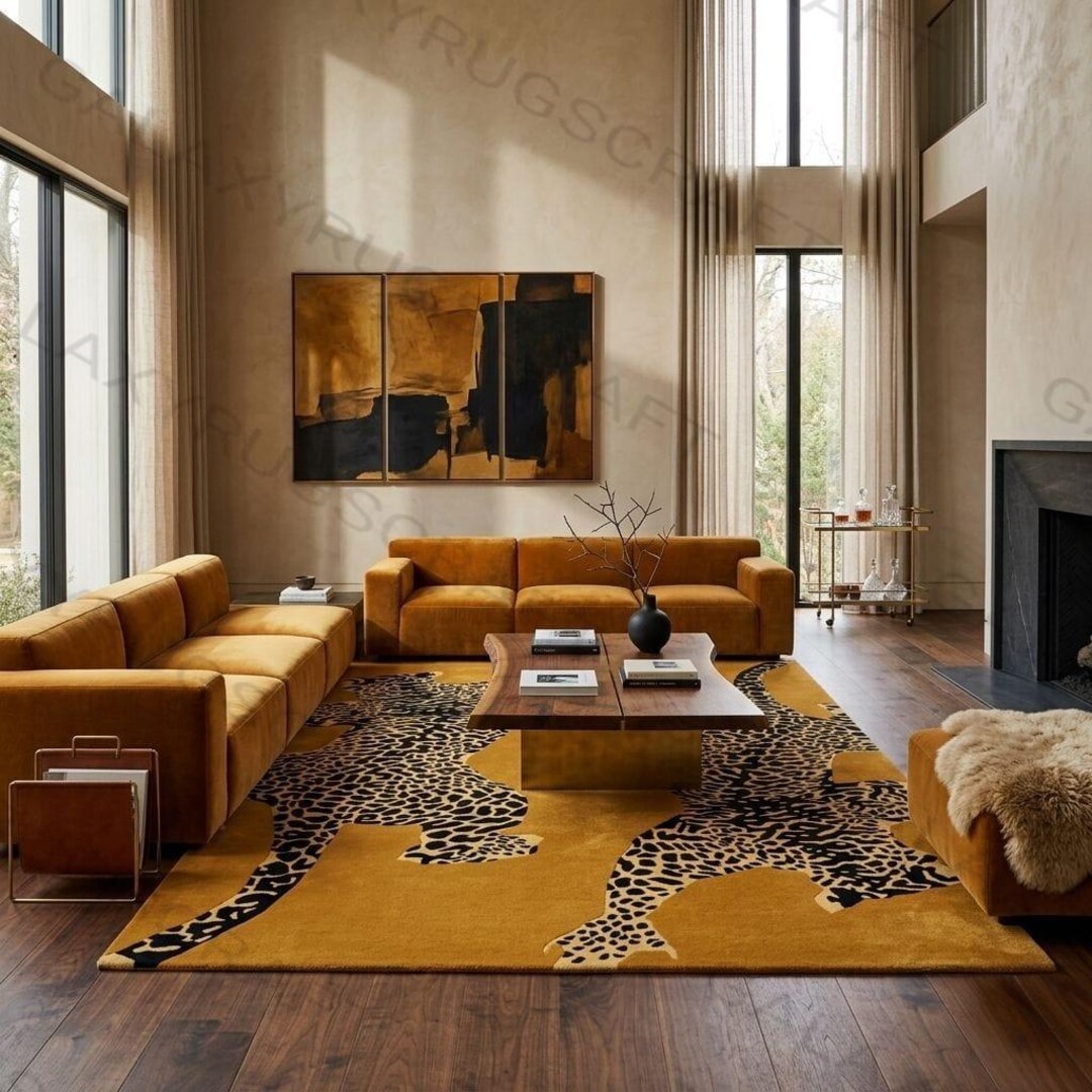 Leopard Print Hand Tufted Wool Rug | Living Room Area Rug | Modern ...