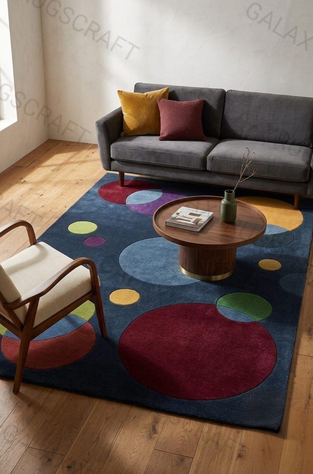 Abstract Circle Hand Tufted Wool Rug | Living Room Area Rug | Modern ...