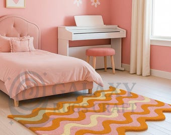 Hand Tufted Wavy Rug – Groovy Colorful Kids Room Carpet