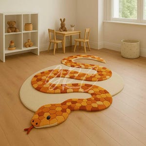 Tapete de serpente ousado para corredores | Decoração aconchegante com tapete de animais | Tapete de cobra com arte de piso inspirada em répteis, tapete para quarto infantil, amante de animais
