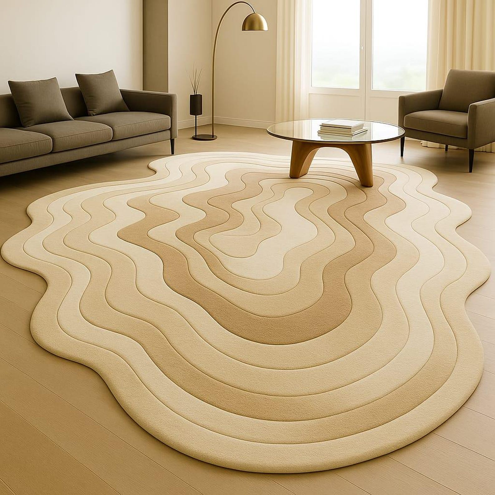 Hand Tufted Abstract Rug | Multicolor Wave, Irregular Shape - Etsy