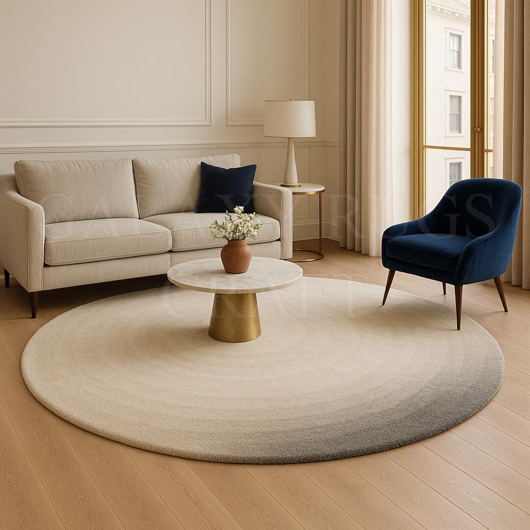 Tan Round Rug Hand Tufted Wool Round Rug | Beige to Grey Ombre Carpet - Etsy