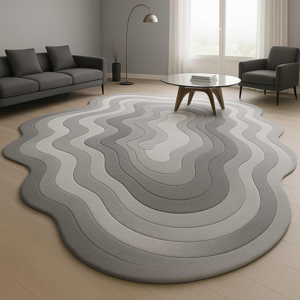 Hand Tufted Abstract Rug | Multicolor Wave, Irregular Shape - Etsy