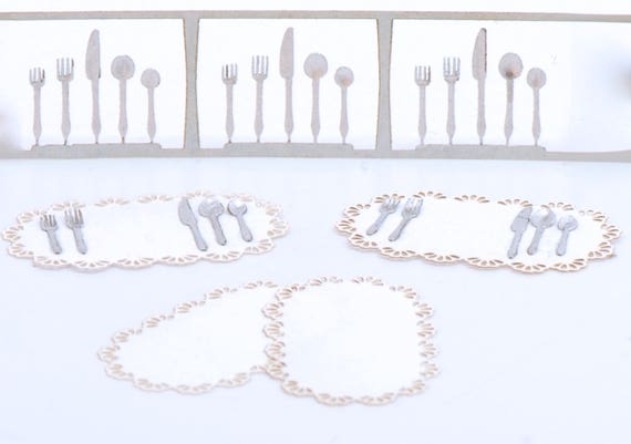 Dollhouse Miniature, 1:24 Silverware set with Placemats Kit - Choose Silver or Gold