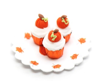 Dollhouse Miniature, Halloween Pumpkin Cupcakes