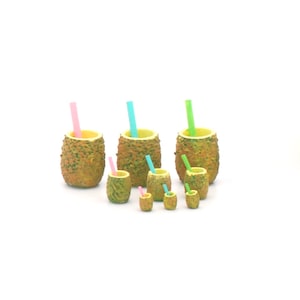 All scales Tiki Pineapple Cups with Straws Kit ~ NEW! ~ Dollhouse Miniatures