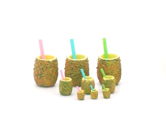 All scales Tiki Pineapple Cups with Straws Kit ~ NEW! ~ Dollhouse Miniatures
