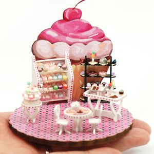 Cupcake Emporium-set 1:48, poppenhuisminiatuur, winkel, bakkerij, snoepwinkel