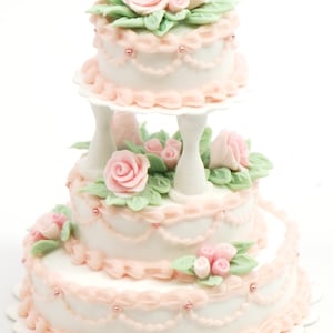 Dollhouse Miniature, 1:12 scale, 3 Tier Wedding Cake with Pink Roses