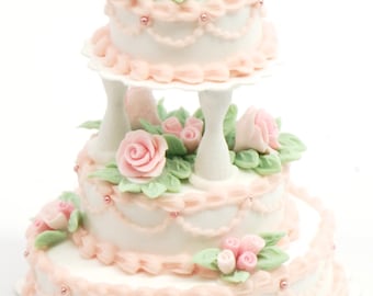 Torta Nuziale 3 Piani Scala 1:12 – Miniature Per Casa Delle Bambole Tumdee, Blu E Marrone, Fatta A Mano - Foto 4