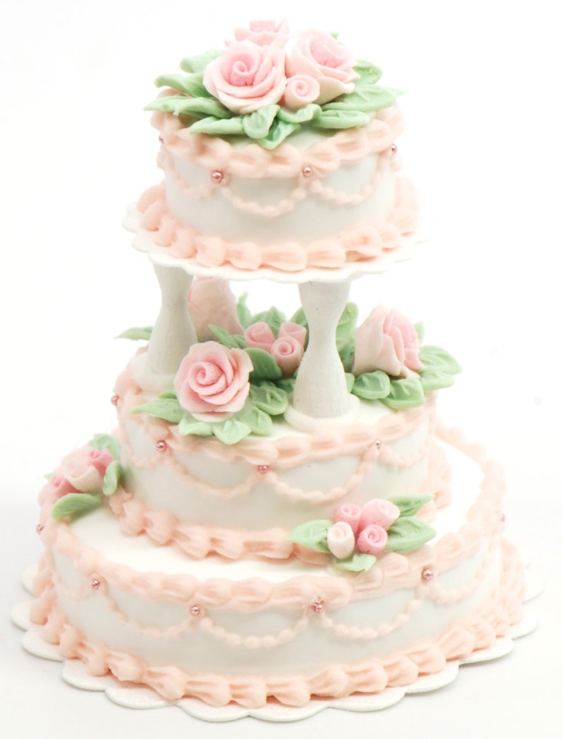 Dollhouse Miniature 112 Scale 3 Tier Wedding Cake With Pink Etsy