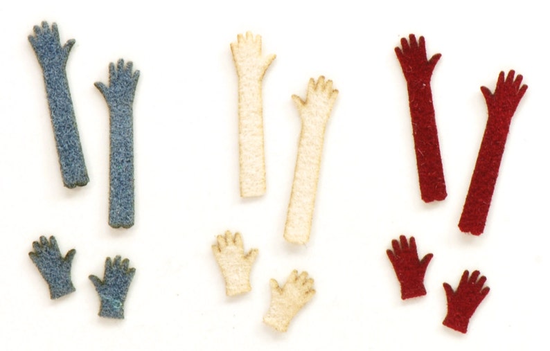 May include: A set of felt arms and hands in three colors: blue, beige, and red. The arms are all raised with the hands open.