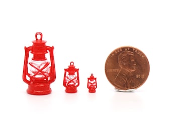 Puppenhaus Miniatur, Red Hurricane Laterne Kit ~ 3 Waagen ~ Beleuchtung vorhanden ~ Nicht bemalt