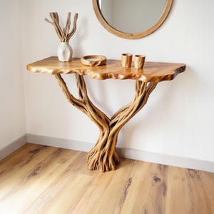 Driftwood console table live edge wood shelf on wall narrow hallway table handmade furniture entryway decoration