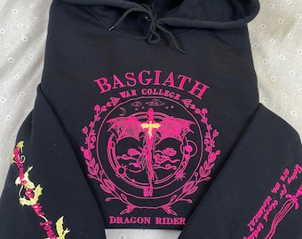 Basgiath War College Embroidered Sweatshirt, Fourth Wing Hoodie, Violet Sorrengail,Xaden Riorson, Fly or Die, Riders Quadrant, Rebecca Yoros