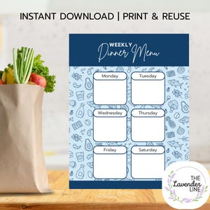 Weekly Dinner Menu + Recipe Cards + Shopping List | Printable Meal Planning Set