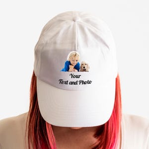 カスタムフォトダッドハット：パーソナライズされたテキストベースボールキャップ、調節可能なコットンツイル