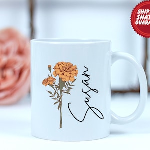 Personalized Birth Flower Coffee Mug: Custom Floral Gift