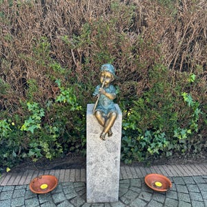 Bronze Fountain Sculpture: Boy with Recorder - Musical Garden Decor