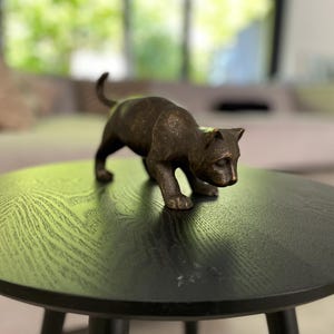 Brown Cat – Bronze Sculpture - Small and Elegant Figurine - 23x8x13cm