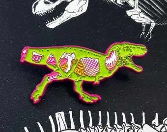 Zombie Dinosaur Anatomy Enamel Pin, Cute Dinosaur Pin, Tyrannosaurus Rex, Pink Dinosaur Fossil Gifts, T-Rex Pin for Battle Jacket, Paleoart