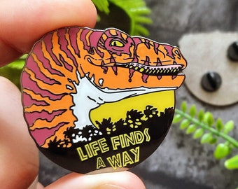 Life Finds A Way Lesbian Pride Pin, Clever Girl Jurassic Dinosaur Enamel Pin, Subtle Pride Pin, LGBTQIA Sapphic Dinosaur Gift