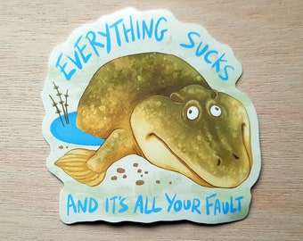 Tiktaalik Sticker for Water Bottle, Everything Sucks, Natural History Sticker for Laptop, Charles Darwin, Devonian Fossil, Funny Stickers